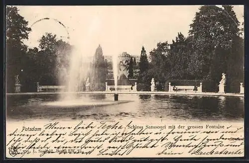 AK Potsdam, Schloss Sanssouci mit der grossen Fontaine