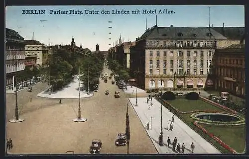 AK Berlin, Hotel Adlon am Pariser Platz, Unter den Linden, Automobile