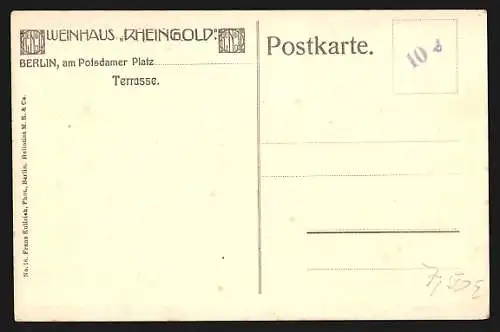AK Berlin-Tiergarten, Weinhaus Rheingold, Terrasse, Potsdamer Platz
