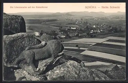 AK Schöna / Sächsiche Schweiz, Löwenwache auf der Kaiserkrone