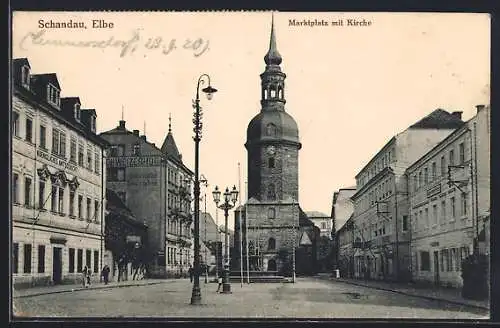 AK Schandau a. d. Elbe, Marktplatz mit der Kirche