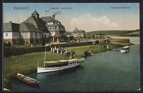 AK Paulsdorf / Maltersee, Gasthof Seeblick, Aussicht hin zur Talsperre Malter