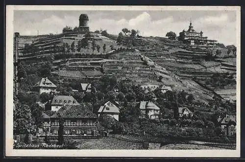 AK Radebeul, Spitzhaus mit Bismarckturm