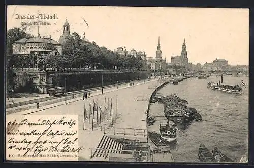 AK Dresden-Altstadt, Königl. Bélvédére mit Strassenbahn