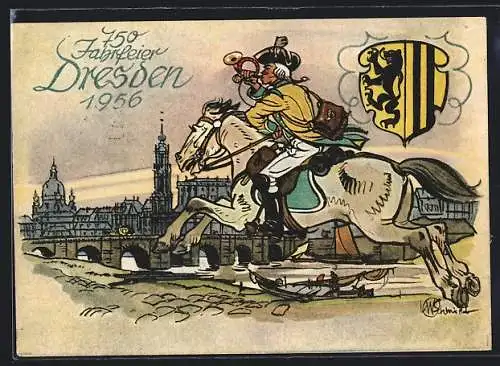 Künstler-AK Dresden, Briefmarken-Ausstellung Sachsenschau 1956, Postillon um1770