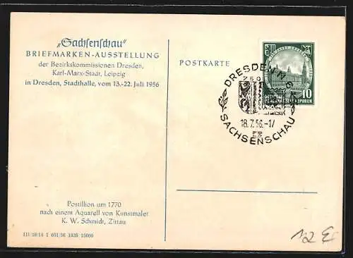 Künstler-AK Dresden, Briefmarken-Ausstellung Sachsenschau 1956, Postillon um1770