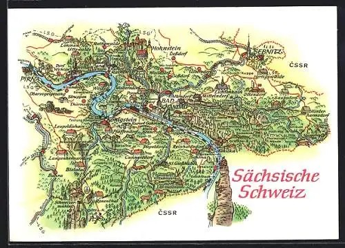 AK Wehlen / Sächs. Schweiz, Landkarte der Sächsischen Schweiz