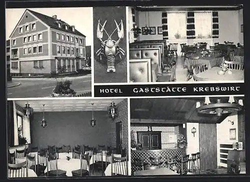 AK Bobingen, Hotel-Gaststätte Krebswirt, Aussenansicht u. Inneres, Hochstr. 27