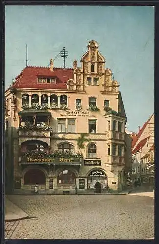 AK Meissen, Heinrichsplatz mit Meissner Bank, Elbstrasse