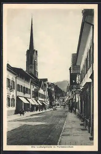 AK Partenkirchen, Ludwigstrasse mit Kirche