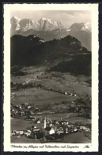 AK Pfronten, Gesamtansicht aus der Vogelschau mit Zugspitze