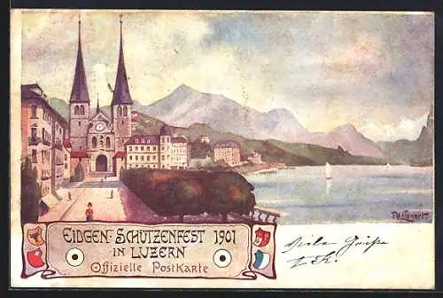 Künstler-AK Luzern, Eidgen. Schützenfest 1901, Stadtansicht