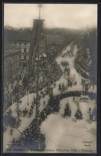 AK München, XV. Deutsches Bundesschiessen 1906, Festzug aus der Vogelschau