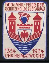 Reklamemarke Spandau, 600 Jahr-Feier der Schützengilde, 1334-1934, Adlerwappen