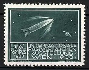 Reklamemarke Wien, Internationale Postwertzeichen-Ausstellung 1933, Rakete im Weltraum