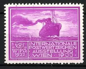 Reklamemarke Wien, Internationale Postwertzeichenausstellung 1933, Dampfschiff