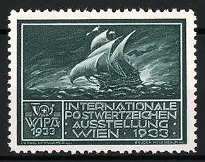 Reklamemarke Wien, Internationale Postwertzeichen-Ausstellung 1933, Segelschiff in stürmischer See