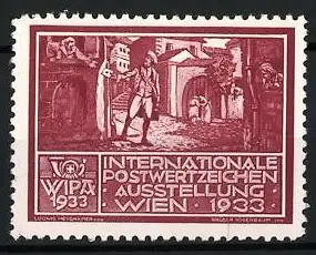 Reklamemarke Wien, Internationale Postwertzeichen-Ausstellung 1933, Postbote stellt Brief zu