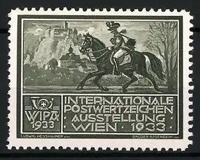 Reklamemarke Wien 1933, Internationale Postwertzeichen-Ausstellung, Postbote zu Pferd und Burg