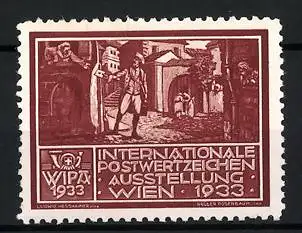 Reklamemarke Wien, Internationale Postwertzeichen Ausstellung 1933, Postbote bei der Arbeit