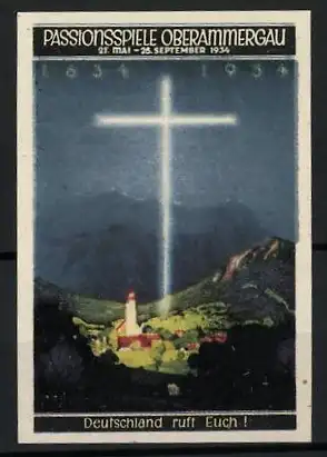 Reklamemarke Oberammergau, Passionsspiele 1934, strahlendes Kreuz