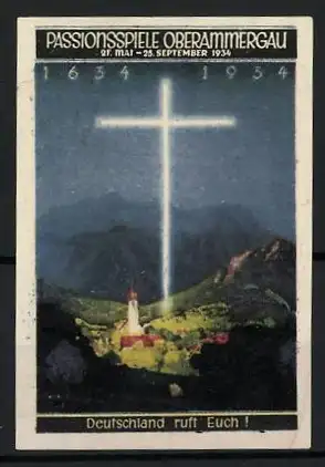 Reklamemarke Oberammergau, Passionsspiele 1934, leuchtendes Kreuz