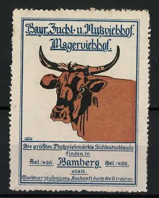 Reklamemarke Bamberg, Bayr. Zucht- u. Nutzviehhof, Stierkopf