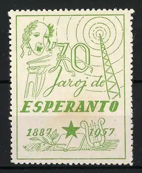 Reklamemarke 70 Jaroj de Esperanto, Antenne und Maske, 1887-1957