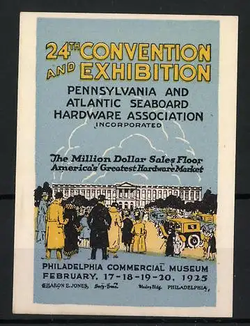 Reklamemarke Philadelphia, 24th Convention and Exhibition 1925, Menschenmenge vor Gebäude