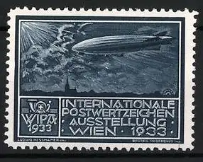 Reklamemarke Wien, Internationale Postwertzeichenausstellung 1933, Zeppelin Luftschiff über Wien