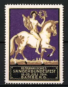 Reklamemarke Bamberg, XII. Fränkisches Sängerbundesfest 1914, Reiter mit Lyra