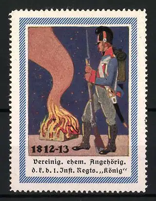 Reklamemarke Soldat am Lagerfeuer, Vereinigung ehemaliger Angehöriger 1. Inf.-Regt. König 1812-1813