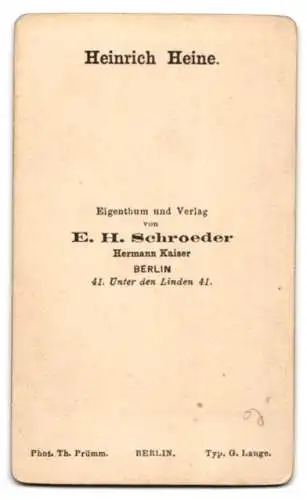 Fotografie E. H. Schroeder, Berlin, Portrait Heinrich Heine, deutscher Schriftsteller