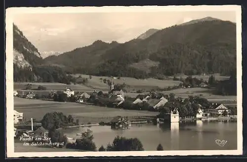 AK Fuschl am See, Ortsansicht gegen die Berge