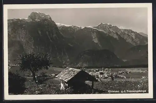 AK Abtenau, Ortsansicht gegen das Tennengebirge