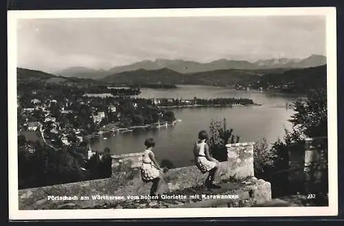 AK Pörtschach am Wörthersee, Blick vom hohen Gloriette mit Karawanken