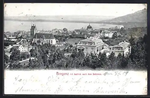 AK Bregenz, Ortsansicht mit Ausblick auf den Bodensee