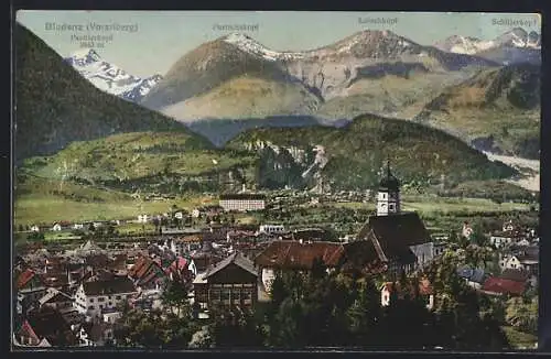 AK Bludenz /Vorarlberg, Ortsansicht mit Panülerkopf, Purtschakopf, Loischkopf, Schillerkopf