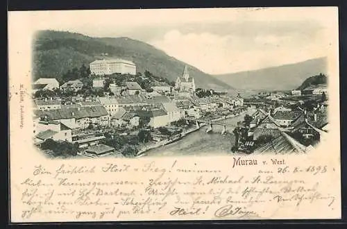 AK Murau, Westansicht mit Blick gegen das Schloss und Brücken