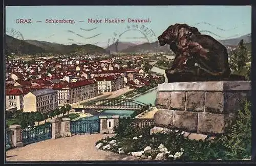 AK Graz, Schlossberg mit Major Hackher Denkmal