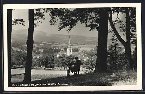 AK Dechantskirchen /Oststmk., Sitzbank mit Blick auf den Ort