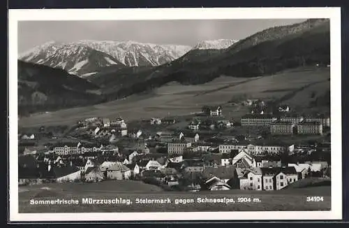 AK Mürzzuschlag /Steiermark, Ortsansicht gegen Schneealpe