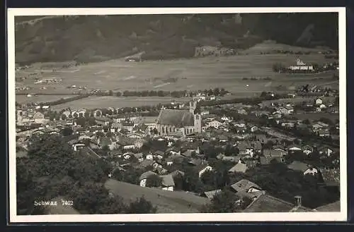 AK Schwaz, Ortsansicht aus der Vogelschau