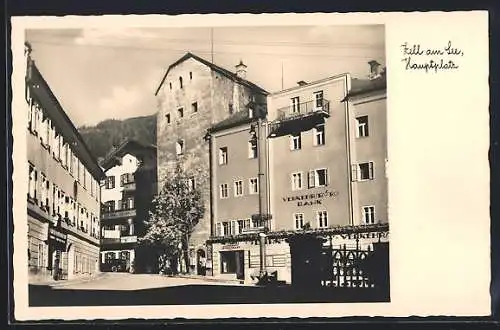 AK Zell am See, Verkehrsbüro Bank und Hotel am Hauptplatz