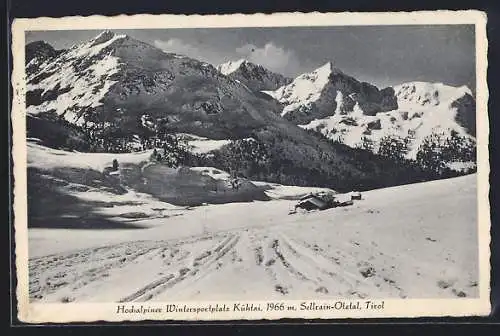 AK Kühtai /Tirol, Verschneite Berglandschaft mit Hütte