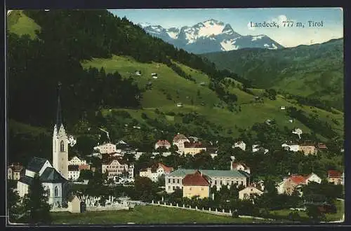 AK Landeck /Tirol, Ortsansicht mit Bergspitzen