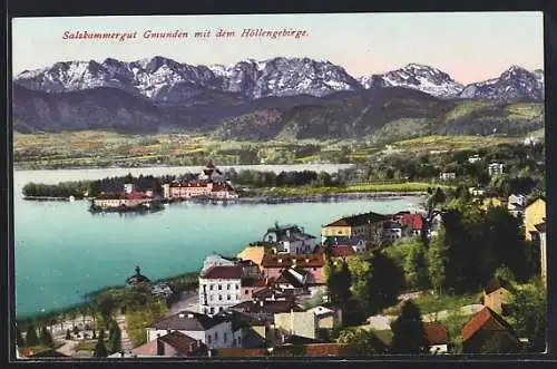 AK Gmunden, Totalansicht mit dem Höllengebirge