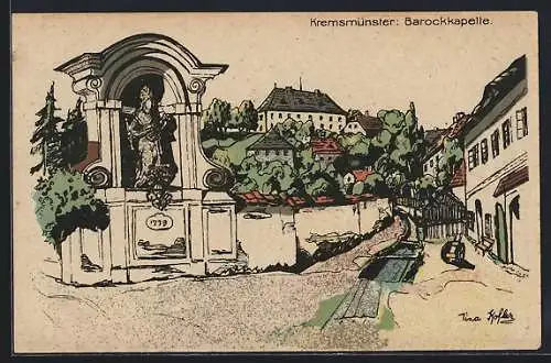 Künstler-AK Kremsmünster, Barockkapelle am Kanal