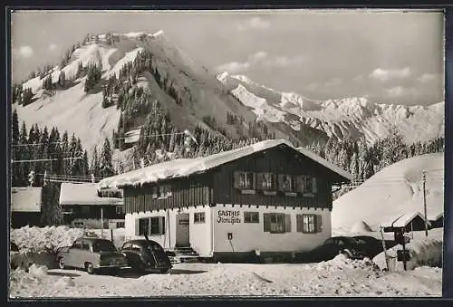 AK Mittelberg Baad /Kleinwalsertal, Gasthof Noris-Hütte im Winter