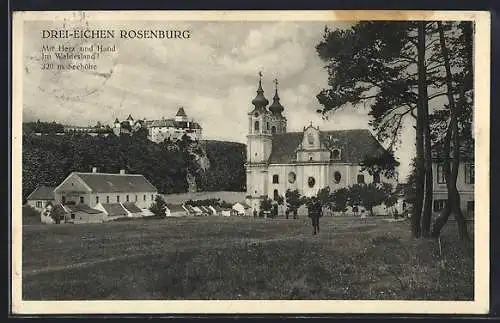 AK Rosenburg, Panorama mit Basilika Drei-Eichen